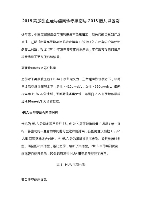 2019高尿酸血症与痛风诊疗指南与2013版共识区别