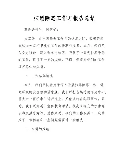 扫黑除恶工作月报告总结