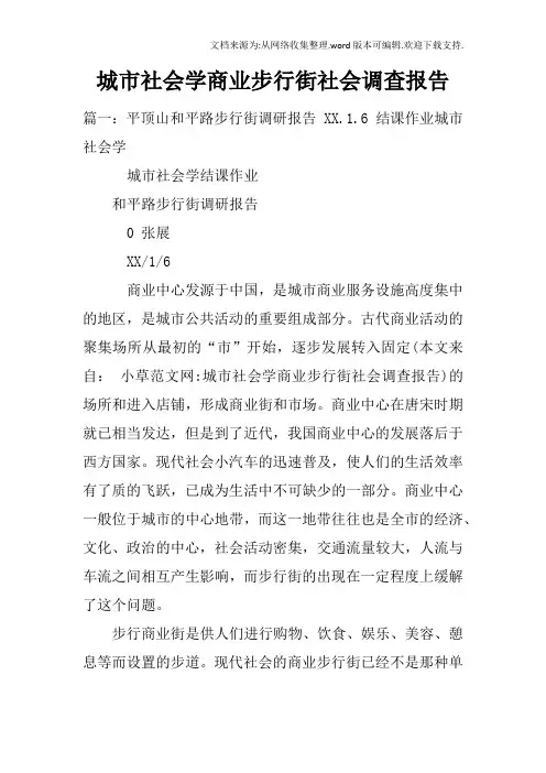 城市社会学商业步行街社会调查报告