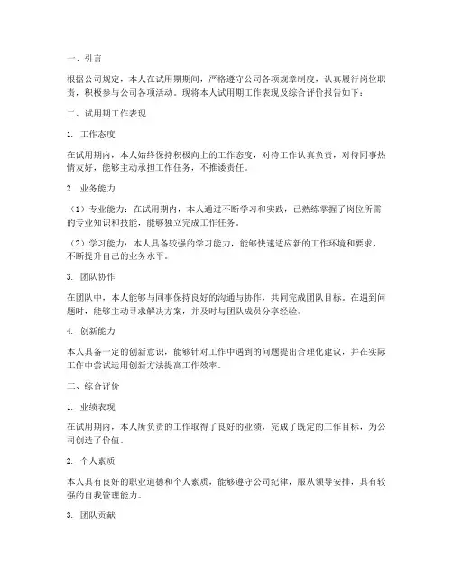 同意转正考核报告