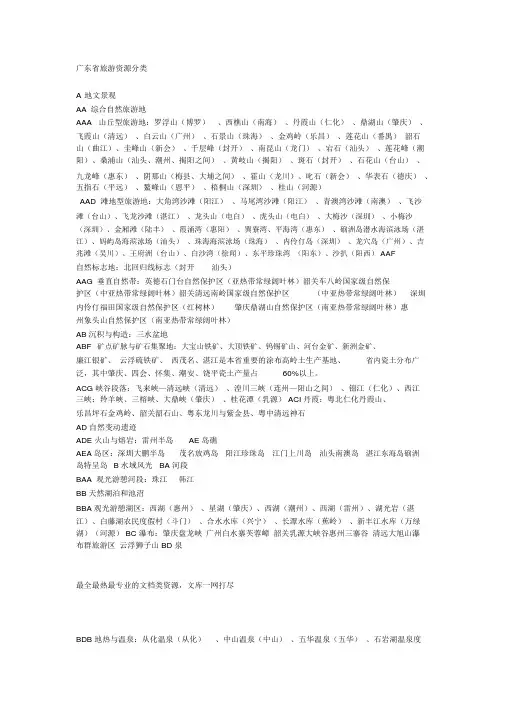 广东省旅游资源分类