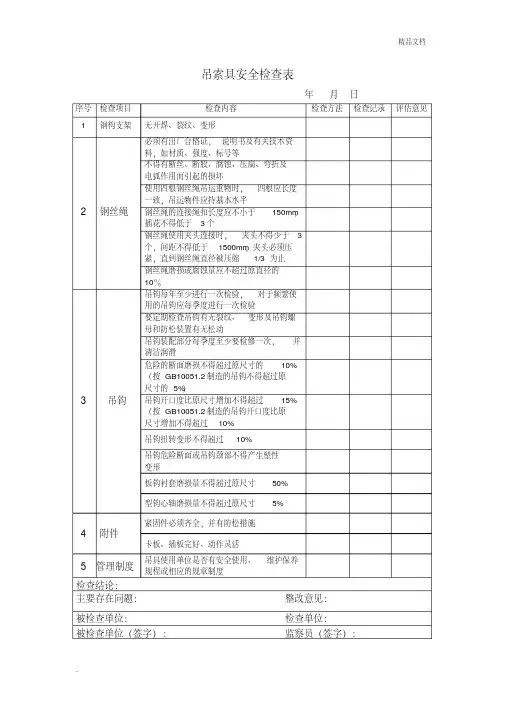 吊索具安全检查表