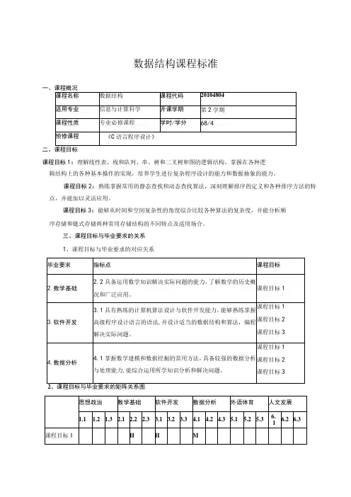 数据结构课程标准