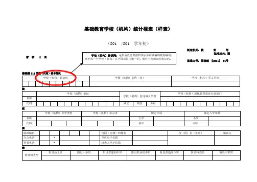 基础教育学校(机构)统计报表(样表)