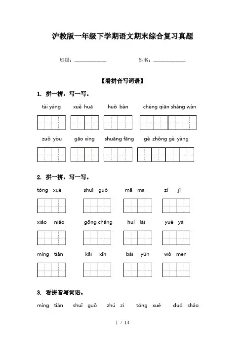 沪教版一年级下学期语文期末综合复习真题
