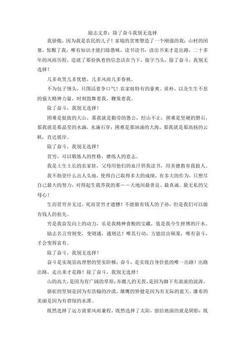最新-励志文章除了奋斗我别无选择 精品