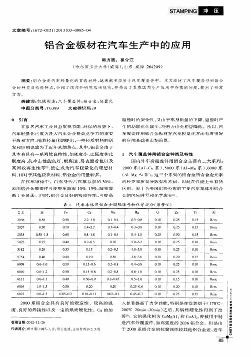 铝合金板材在汽车生产中的应用
