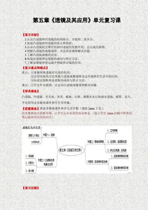 【人教版】八年级物理上册：第5章《透镜及其应用》复习课教案设计(含答案)
