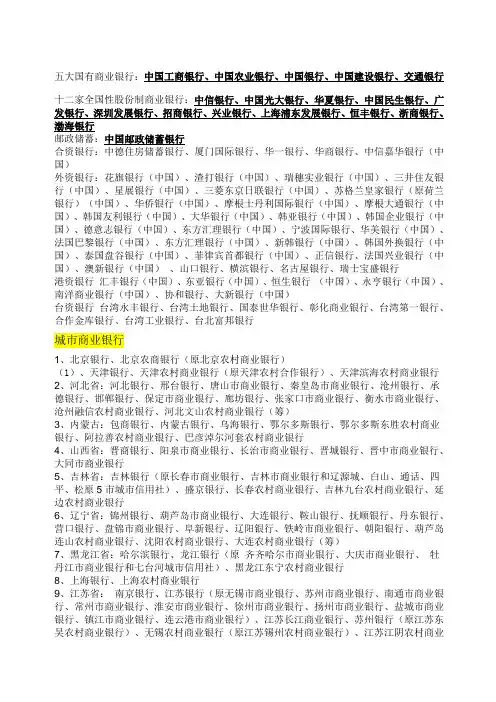 所有银行名称