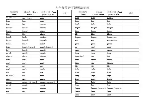 9年级全一册英语不规则动词表