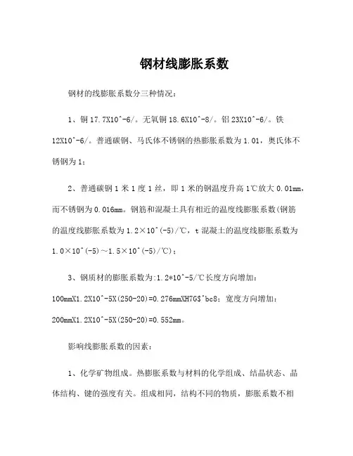 钢材线膨胀系数