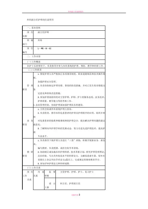 外科副主任护师岗位说明书