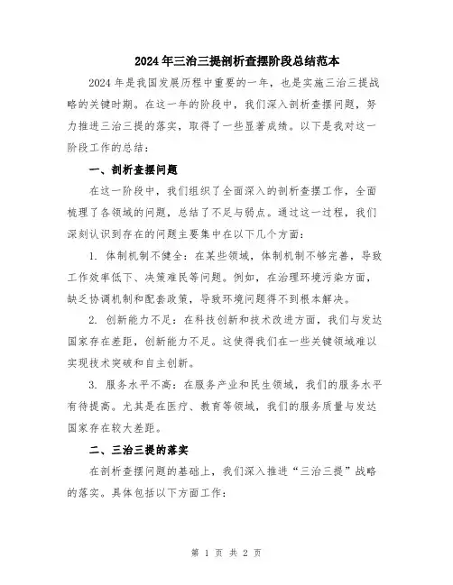 2024年三治三提剖析查摆阶段总结范本