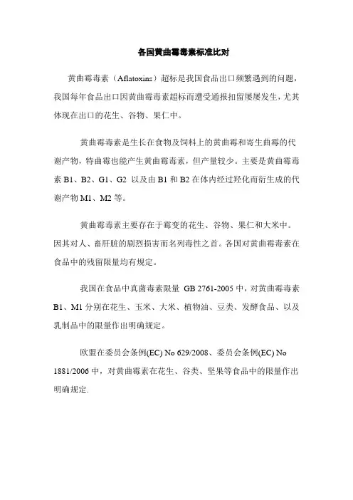 各国黄曲霉毒素标准比对