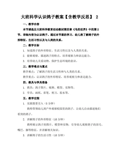 大班科学认识鸽子教案【含教学反思】2