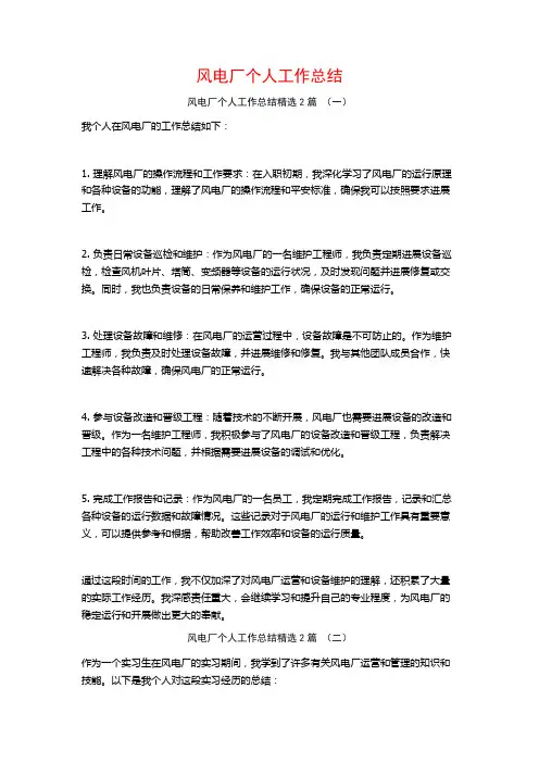 风电厂个人工作总结2篇