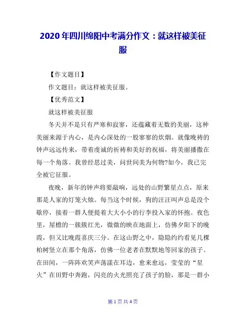 2020年四川绵阳中考满分作文：就这样被美征服