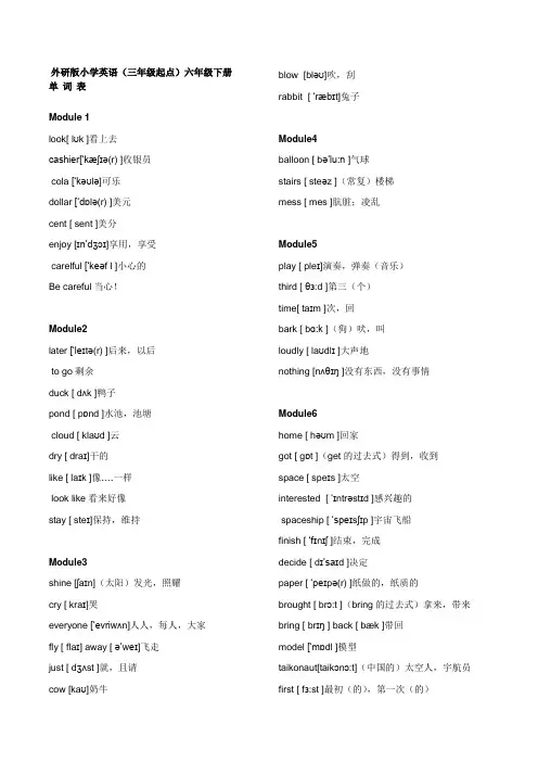 最新外研版小学英语(三年级起点)六年级下册单词表(带音标)