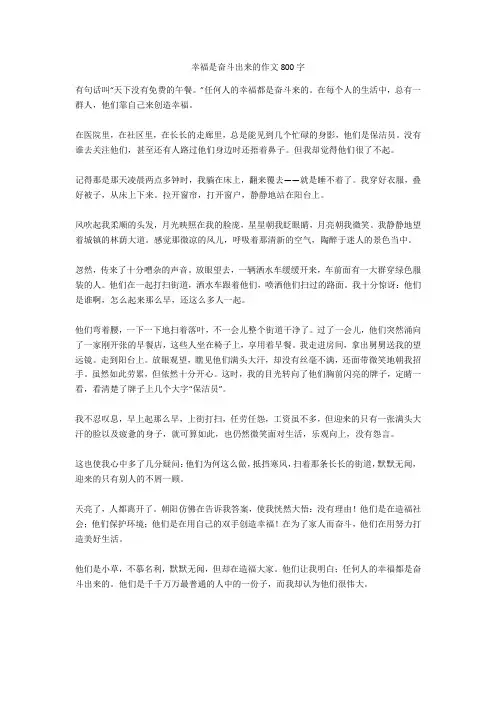 幸福是奋斗出来的作文800字正式版