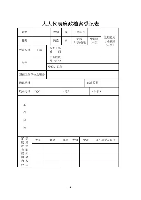人大代表廉政档案登记表