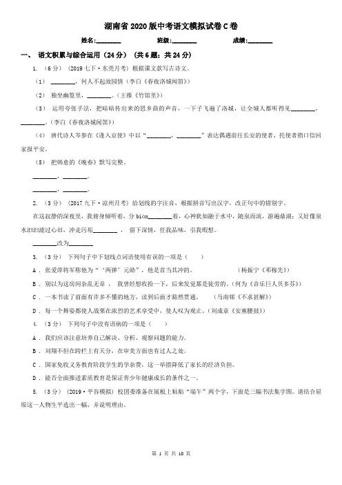 湖南省2020版中考语文模拟试卷C卷
