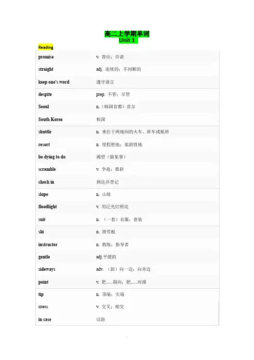 上海牛津高二单词上下册
