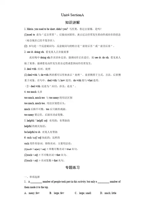 人教版九年级全册英语Unit4 SectionA  知识讲解+专题练习学案(含答案)