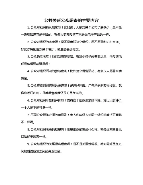 公共关系公众调查的主要内容