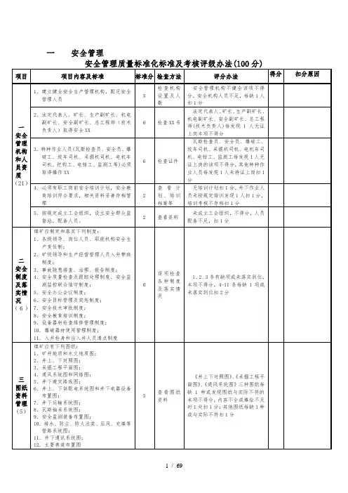 质量标准化检查评分表