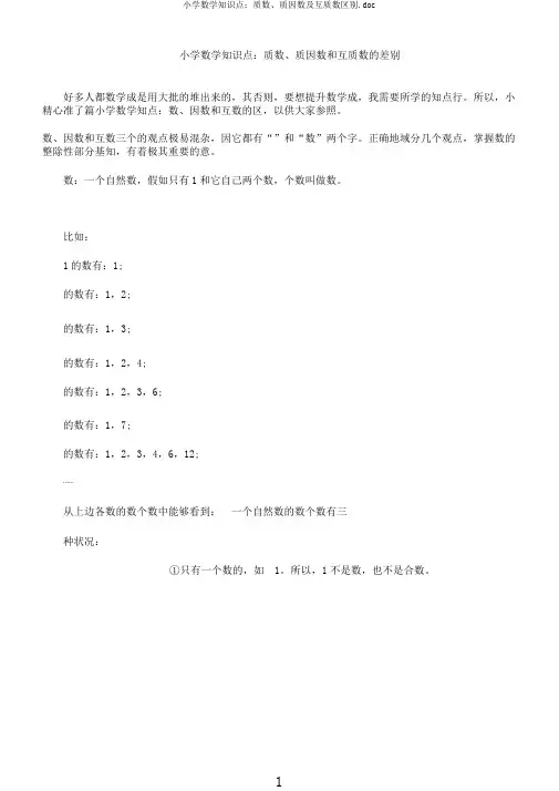 小学数学知识点：质数、质因数及互质数区别.doc