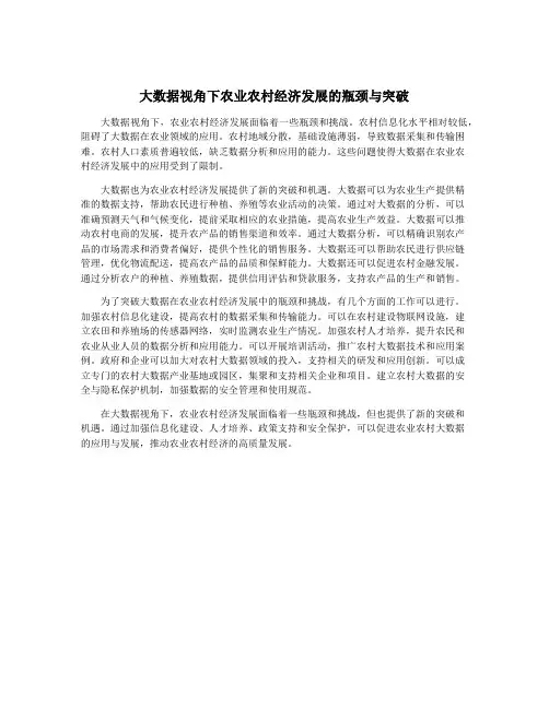 大数据视角下农业农村经济发展的瓶颈与突破