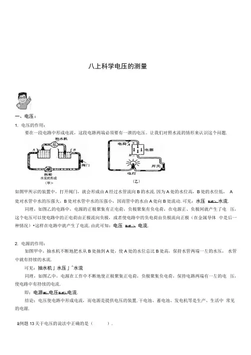 最新浙教版八上科学电压的测量