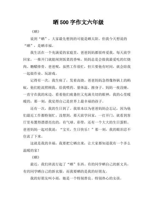 晒500字作文六年级