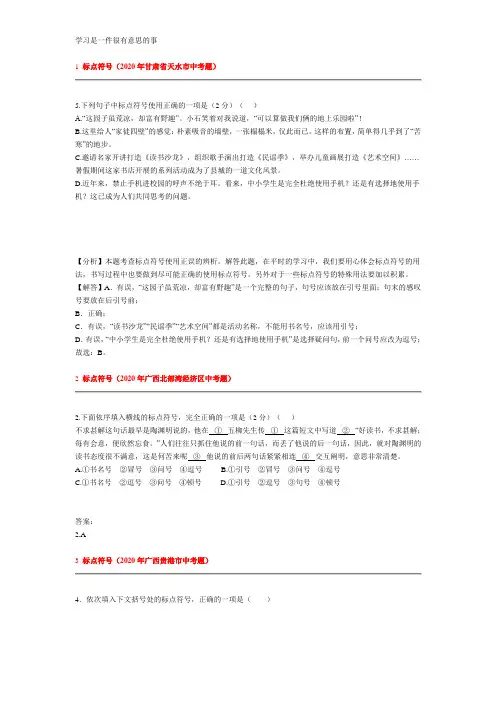 2020年全国各地中考语文试题分类汇编：标点符号