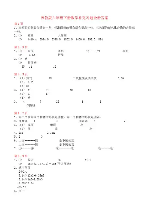 苏教版六年级下册《数学补充习题》全册答案