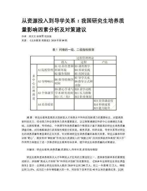 从资源投入到导学关系：我国研究生培养质量影响因素分析及对策建议