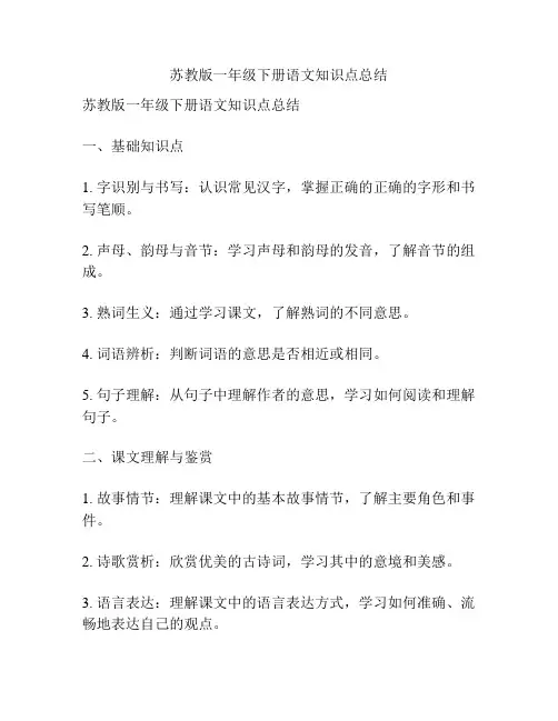 苏教版一年级下册语文知识点总结