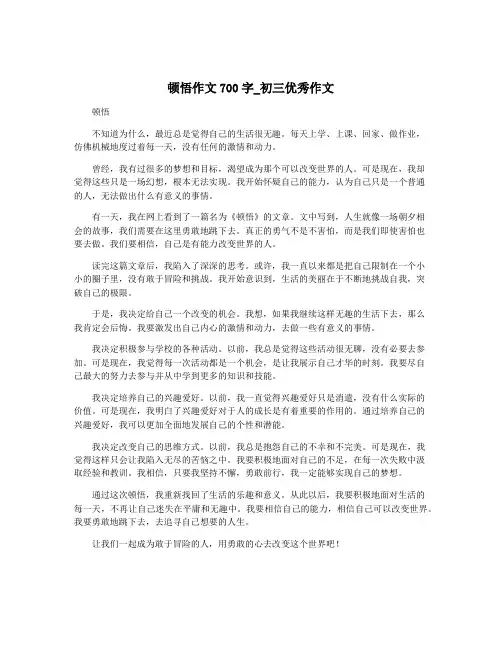 顿悟作文700字_初三优秀作文