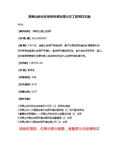 双鸭山岭东区地质环境治理示范工程项目实施