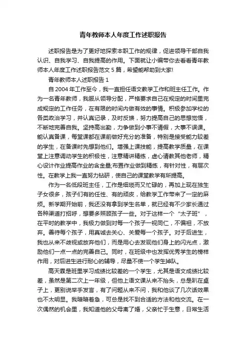青年教师本人年度工作述职报告