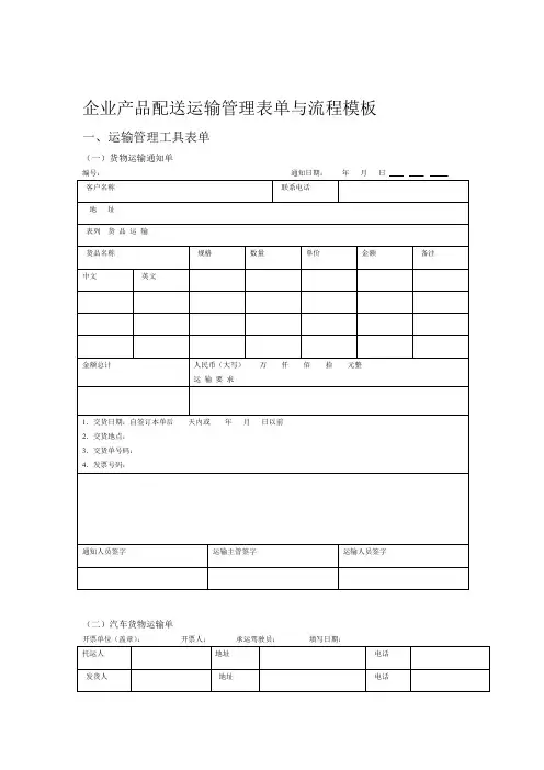 企业产品配送运输管理表单与流程模板