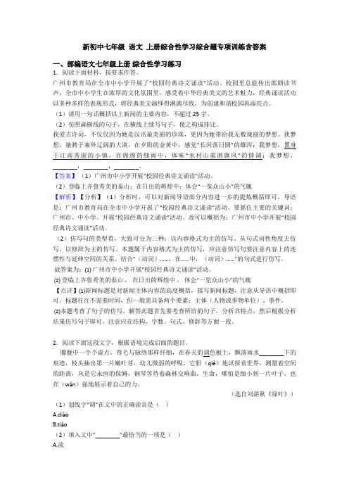 新初中七年级 语文 上册综合性学习综合题专项训练含答案