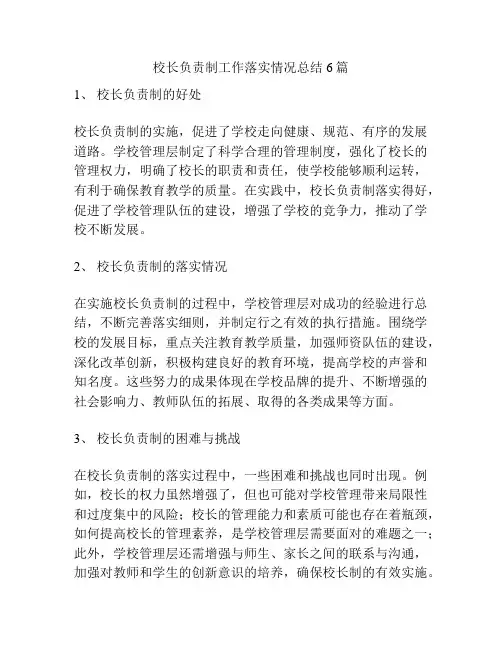 校长负责制工作落实情况总结6篇