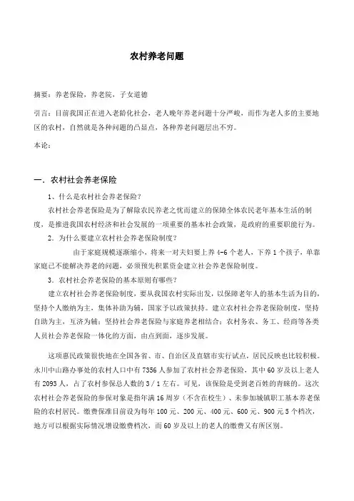 调研报告-农村养老问题