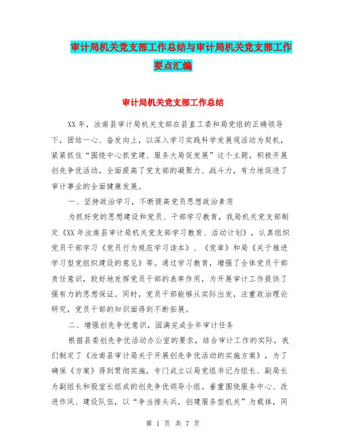 审计局机关党支部工作总结与审计局机关党支部工作要点汇编.doc