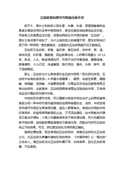 五加皮双向调节升降血压两不误