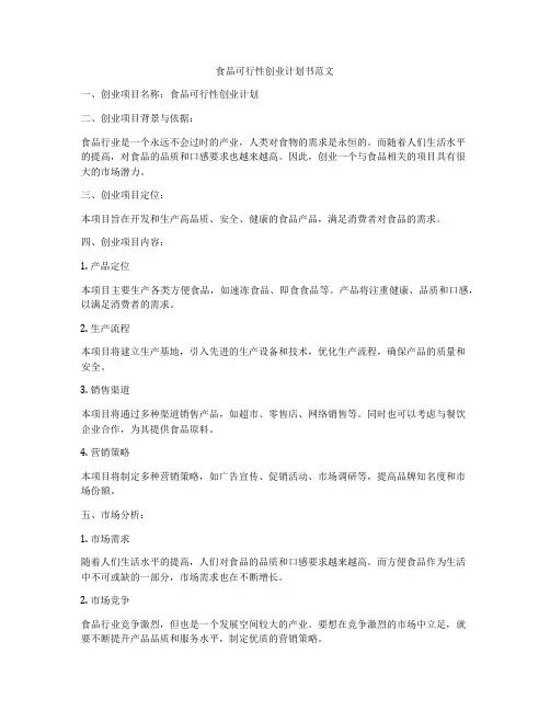 食品可行性创业计划书范文