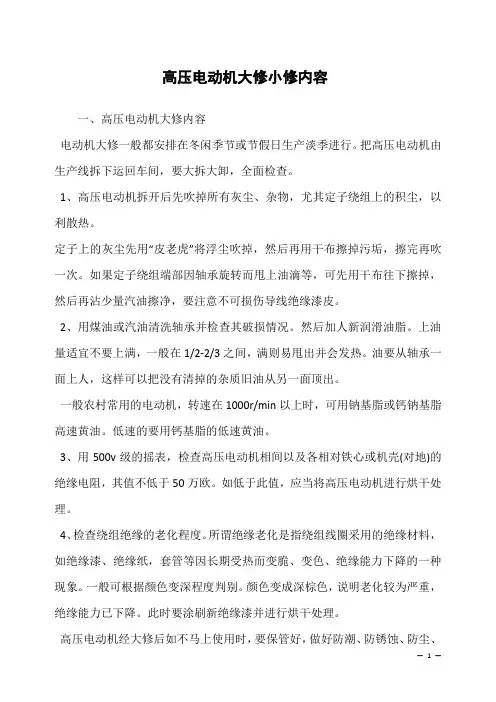 高压电动机大修小修内容