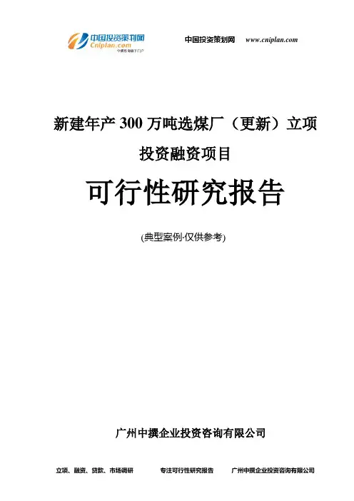 新建年产300万吨选煤厂(更新)融资投资立项项目可行性研究报告(中撰咨询)