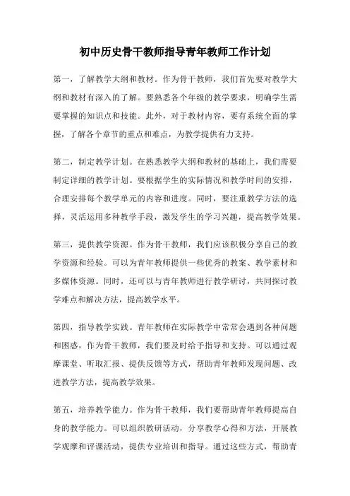 初中历史骨干教师指导青年教师工作计划